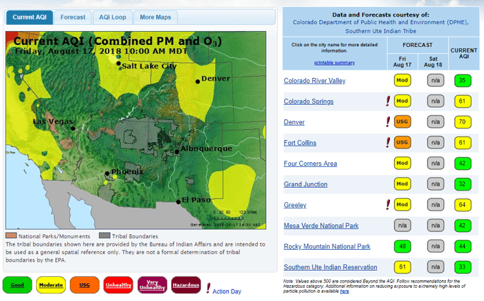 Air Quality Forecast for Wildfires Colorado Mountains Vail