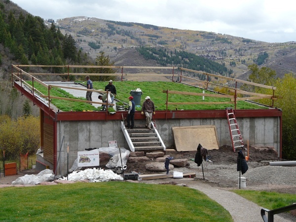 Meadows Learning Studio green roof installation at Walking Mountains Science Center